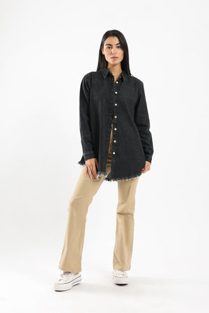 Ripped Hem Denim Shirt - Clue Wear