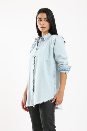 Ripped Hem Denim Shirt - Clue Wear