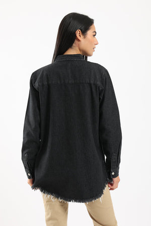 Ripped Hem Denim Shirt - Clue Wear