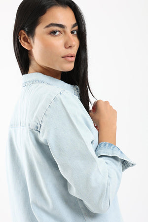 Ripped Hem Denim Shirt - Clue Wear