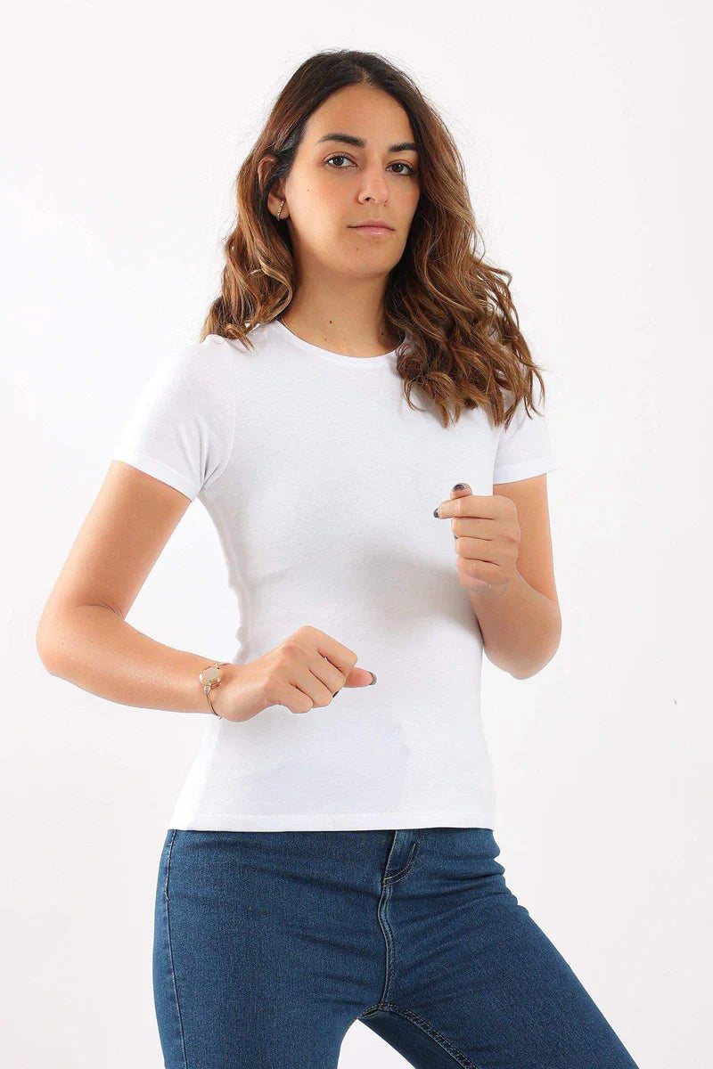 Round Neck Cotton Slim Fit Top - White