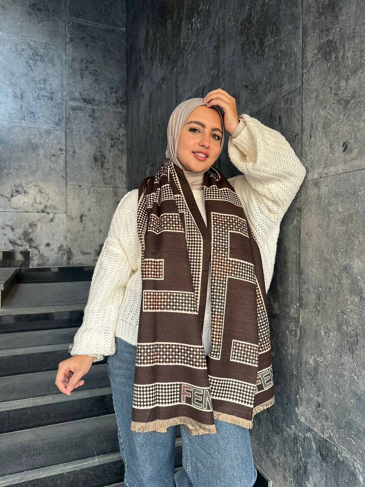 Double Face Winter Shawl-Brown