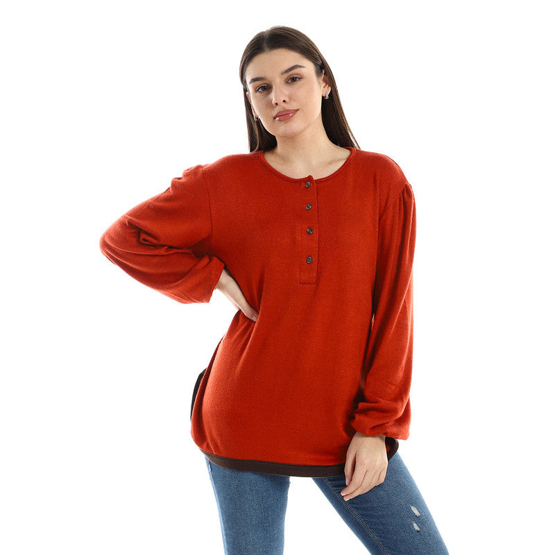 Solid Upper Buttoned Long Sleeve Top – Havan
