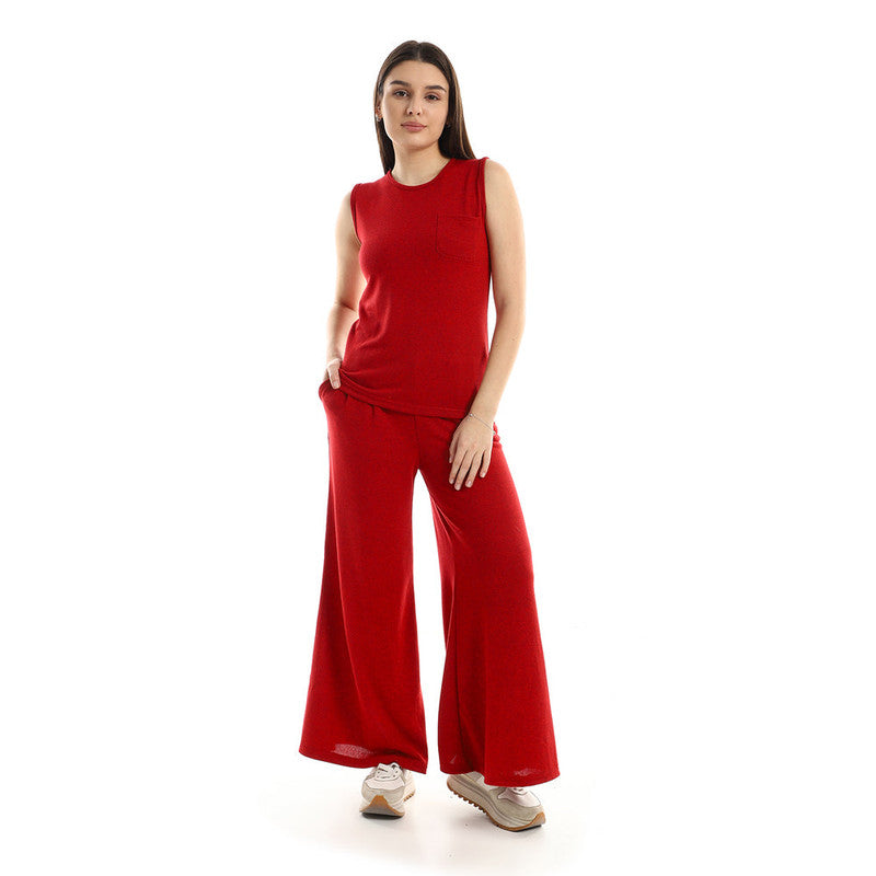 Jamila Side Pocket Tank Top & Flare Pants – Red