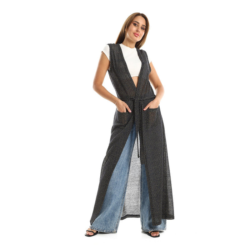 Jamila Sleeveless Long Cardigan – Navy