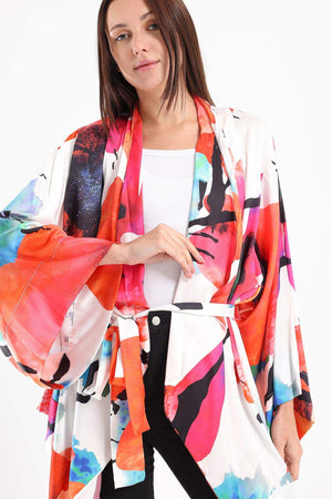 Satin Overall Print Kimono - Carina - كارينا