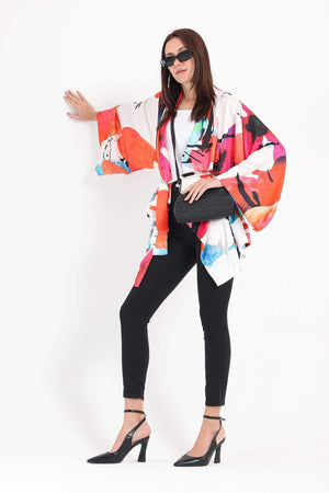 Satin Overall Print Kimono - Carina - كارينا