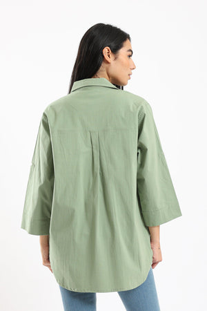 Stand Collar Plain Shirt - Clue Wear