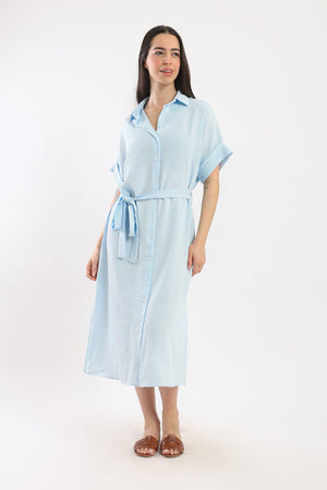 Striped Shirt Dress With Belt - Clue Wear