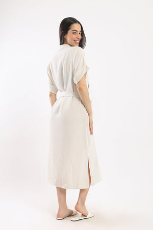 Striped Shirt Dress With Belt - Clue Wear