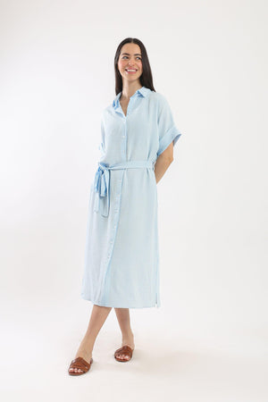 Striped Shirt Dress With Belt - Clue Wear
