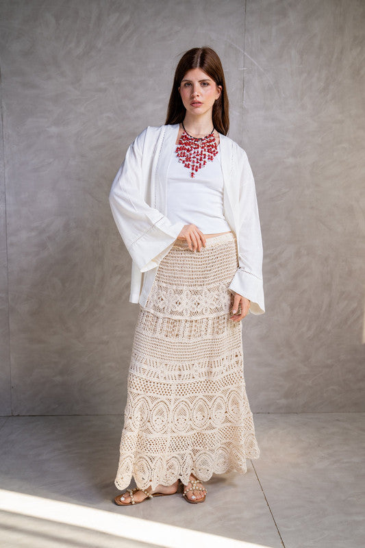 Tiered Crochet Beach Skirt – Beige
