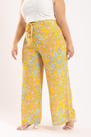 Tied belt Printed Wide Pants - Clue Wear
