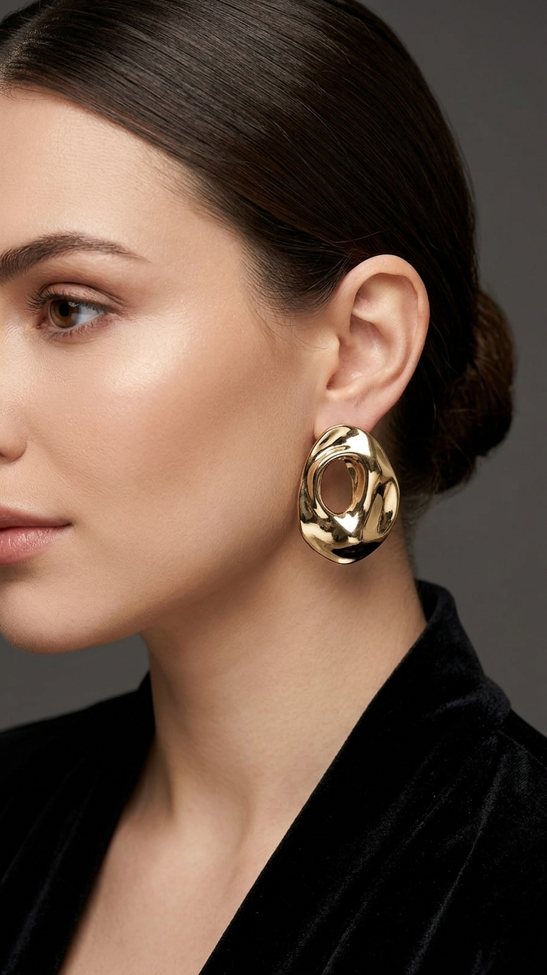 Hollow Irregular Oval Earrings - Gold