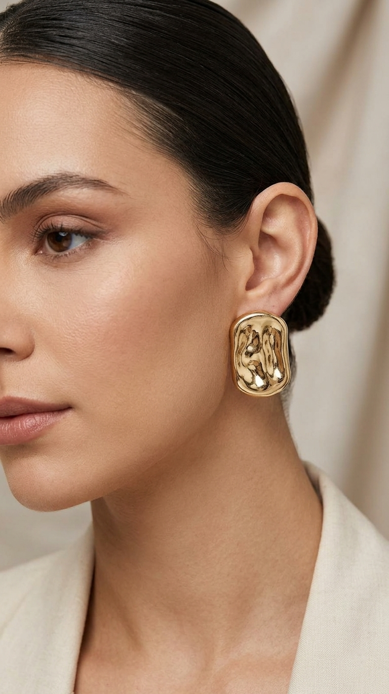 Sculpted Organic Stud Earrings - Gold