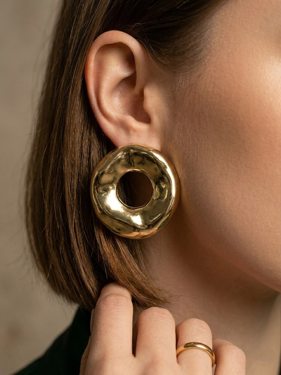 Chunky Hollow Circle Earrings - Gold