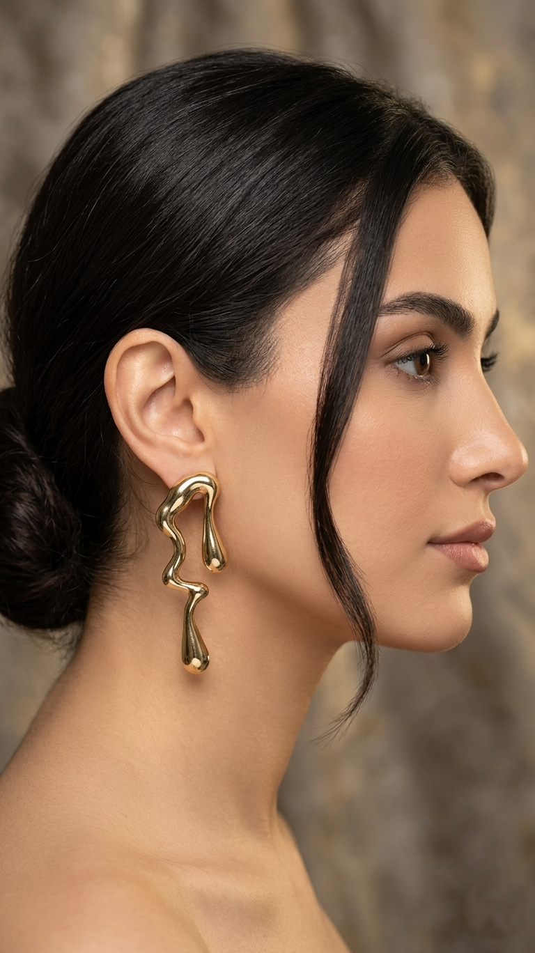 Abstract Wavy Dangle Earrings - Gold