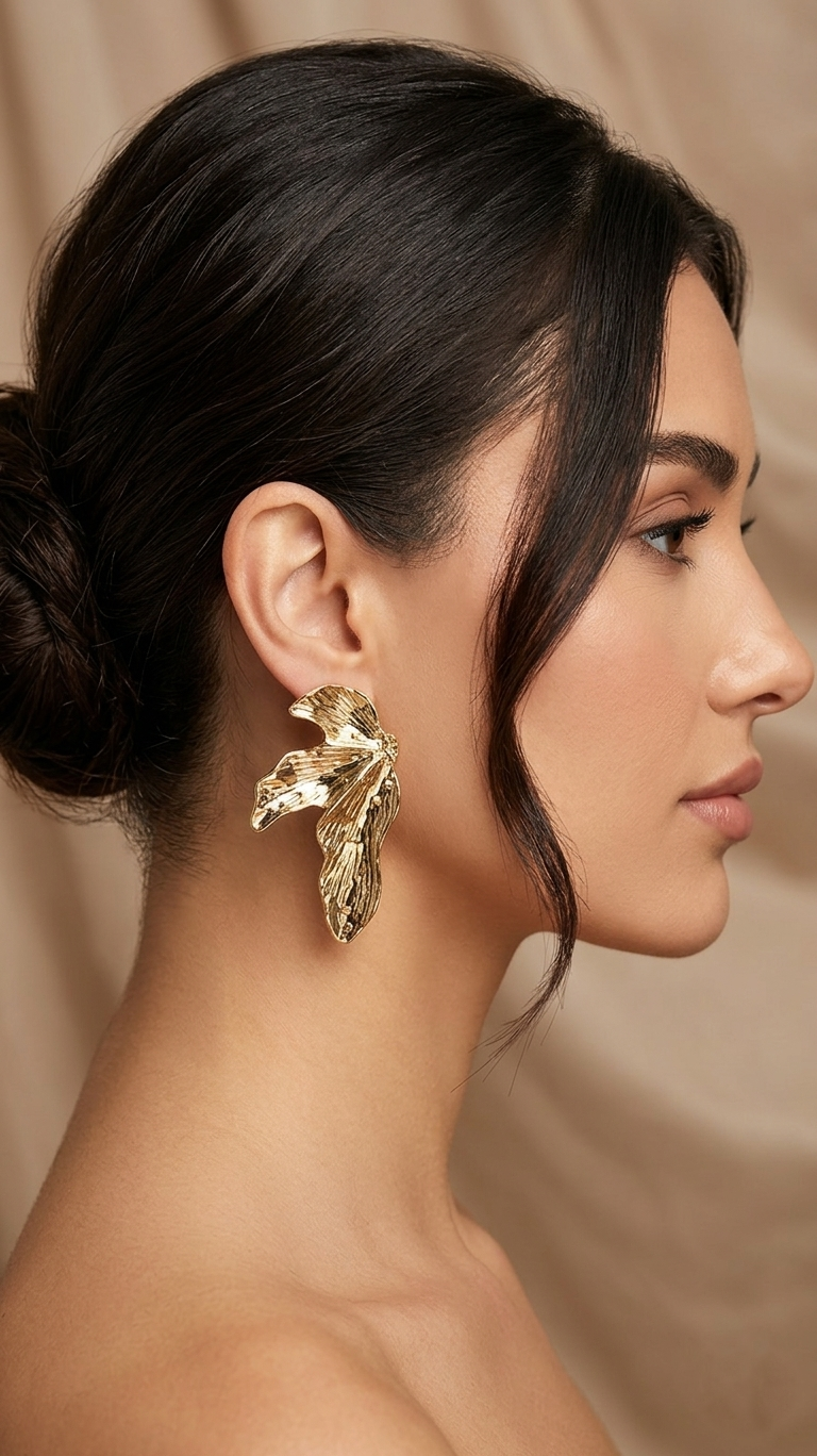 Abstract Leaf Drop Earrings - Gold