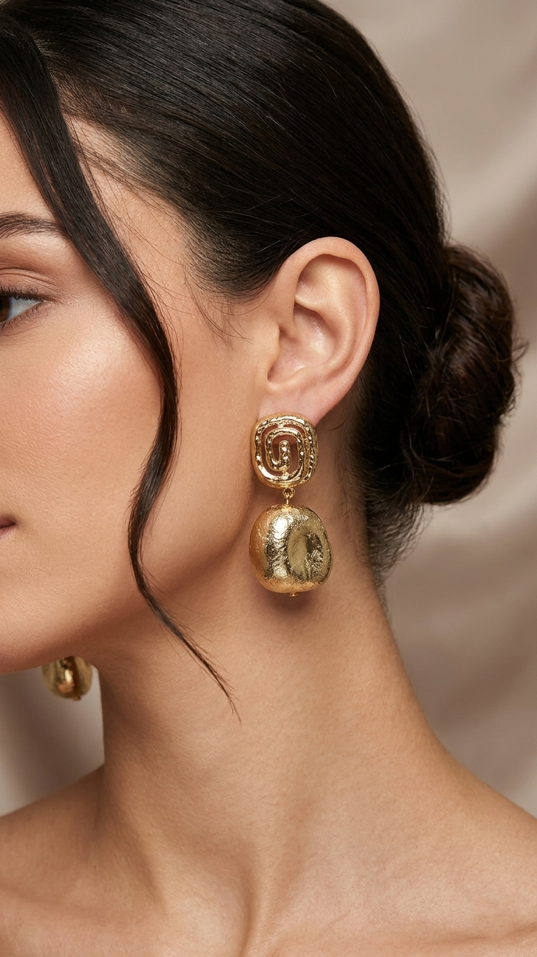 Embossed Spiral Drop Earrings - Gold