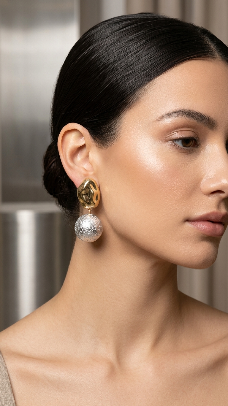 Irregular Sphere Drop Earrings - Gold & Silver