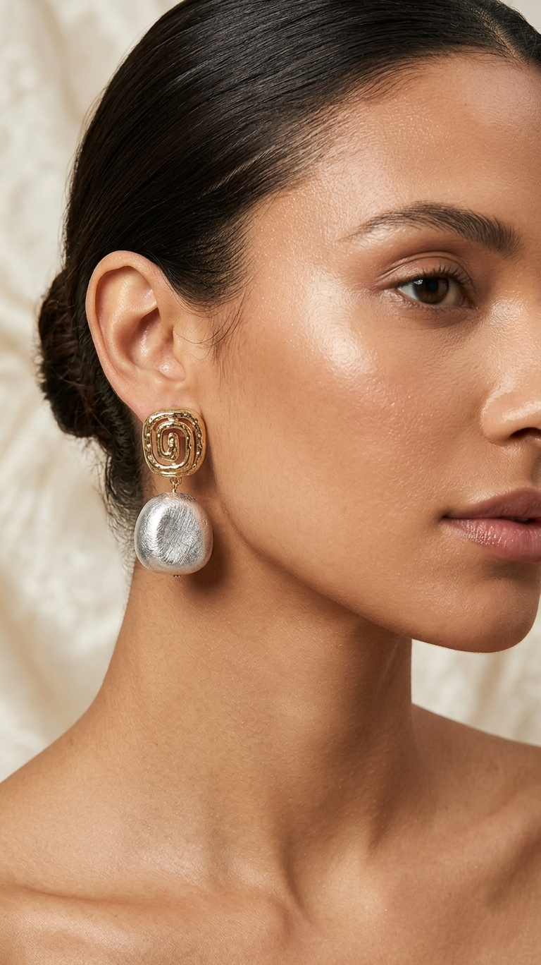 Spiral Textured Drop Earrings - Gold & Silver