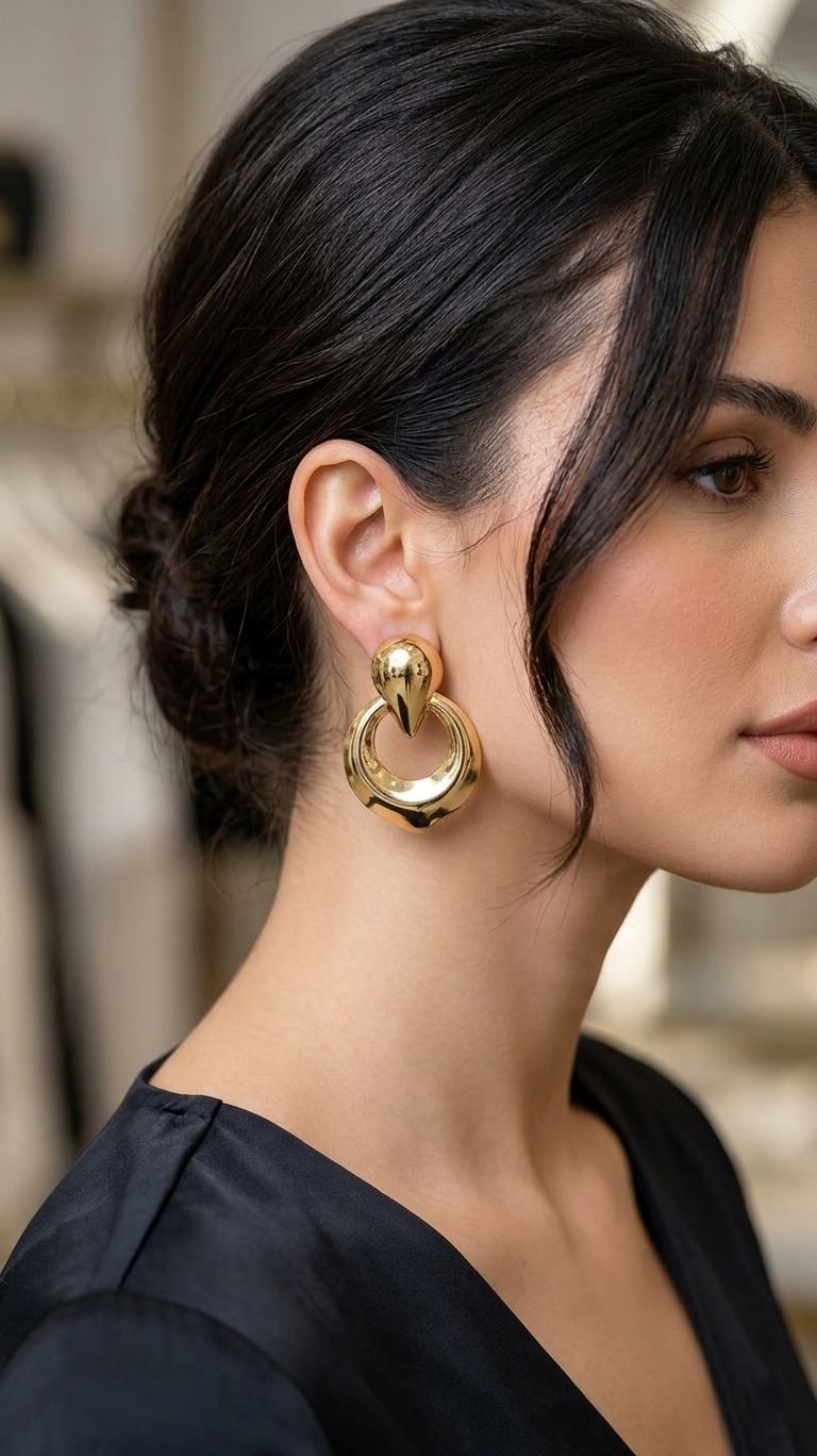 Chunky Hollow Hoop Earrings - Gold
