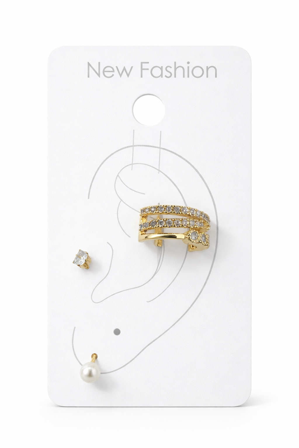 Crystal Ear Cuff & Stud Set - Gold