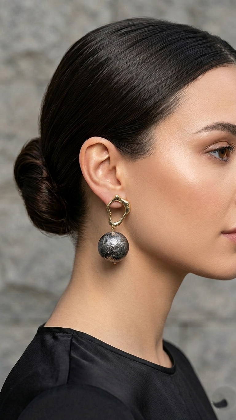 Organic Sphere Drop Earrings - Gold & Dark Silver