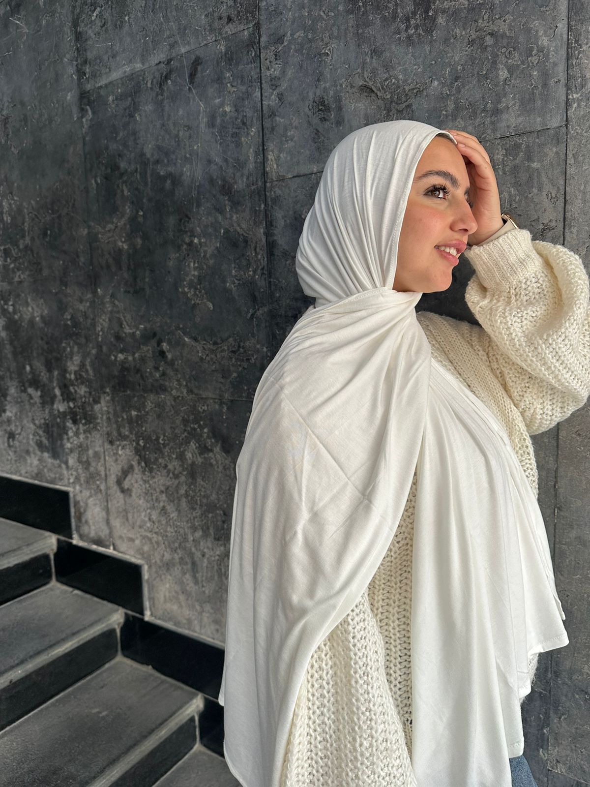 Cotton Lycra Plain Hijab – Off White