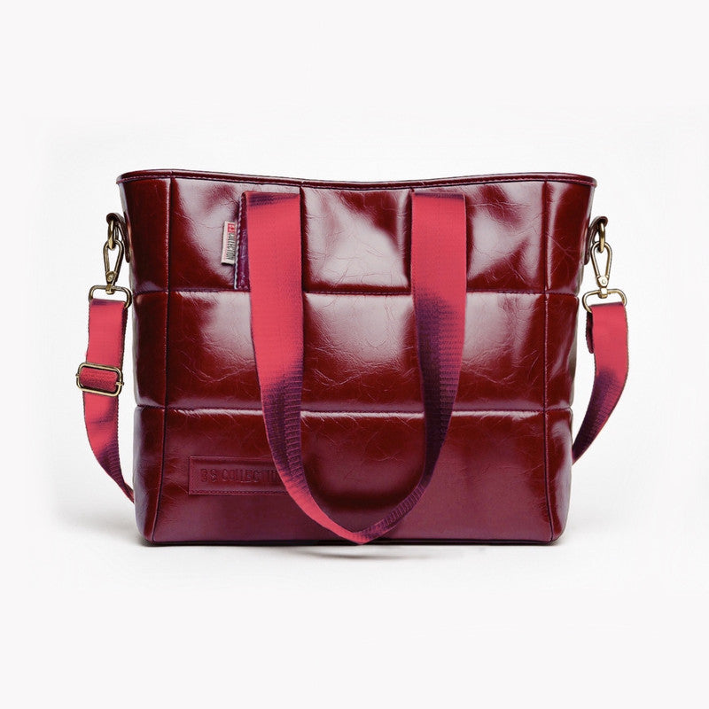 PU Leather Quilted Tote & Shoulder Bag – Burgundy