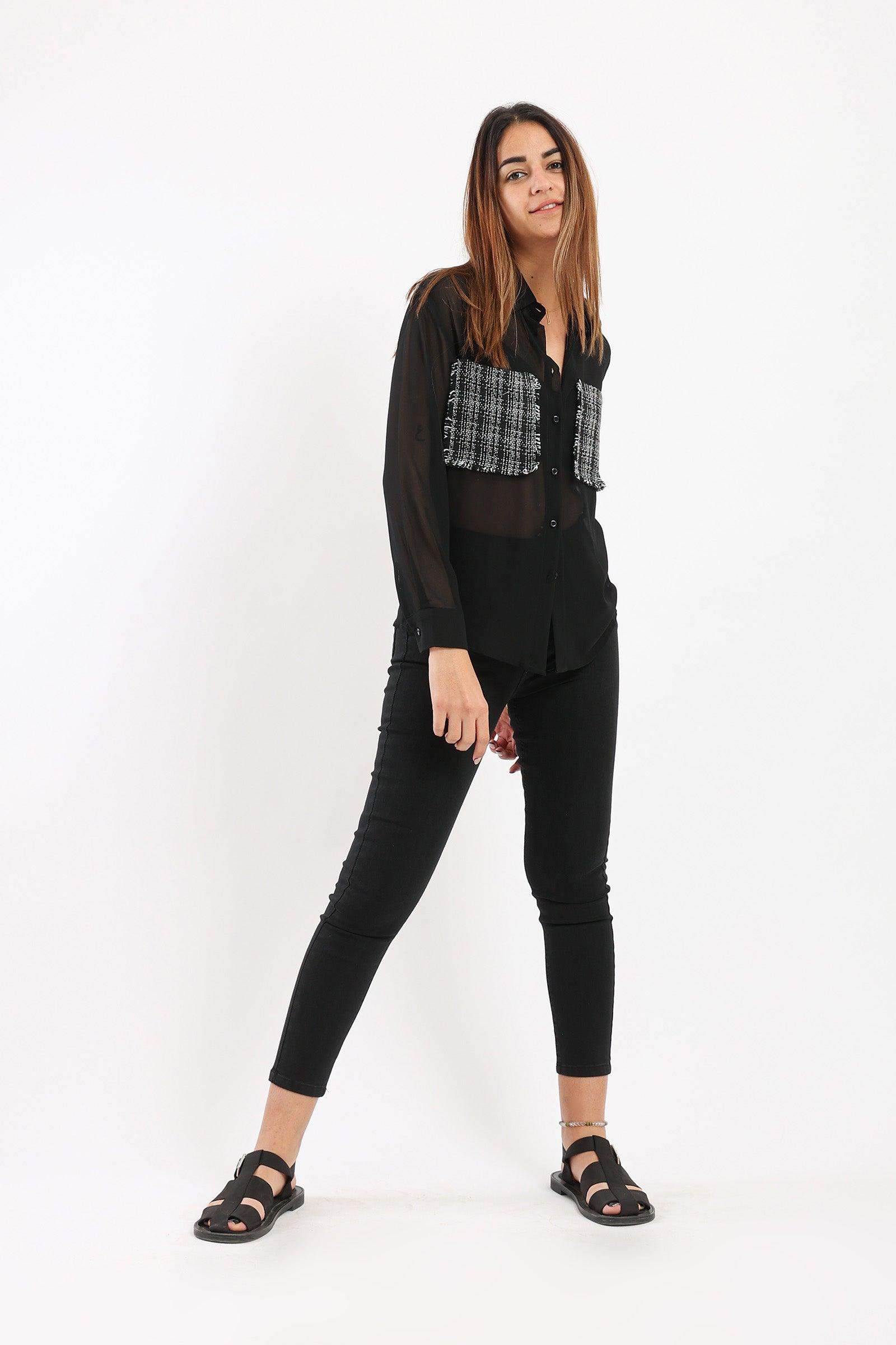 Tweed Pocket Sheer Shirt - Carina - كارينا