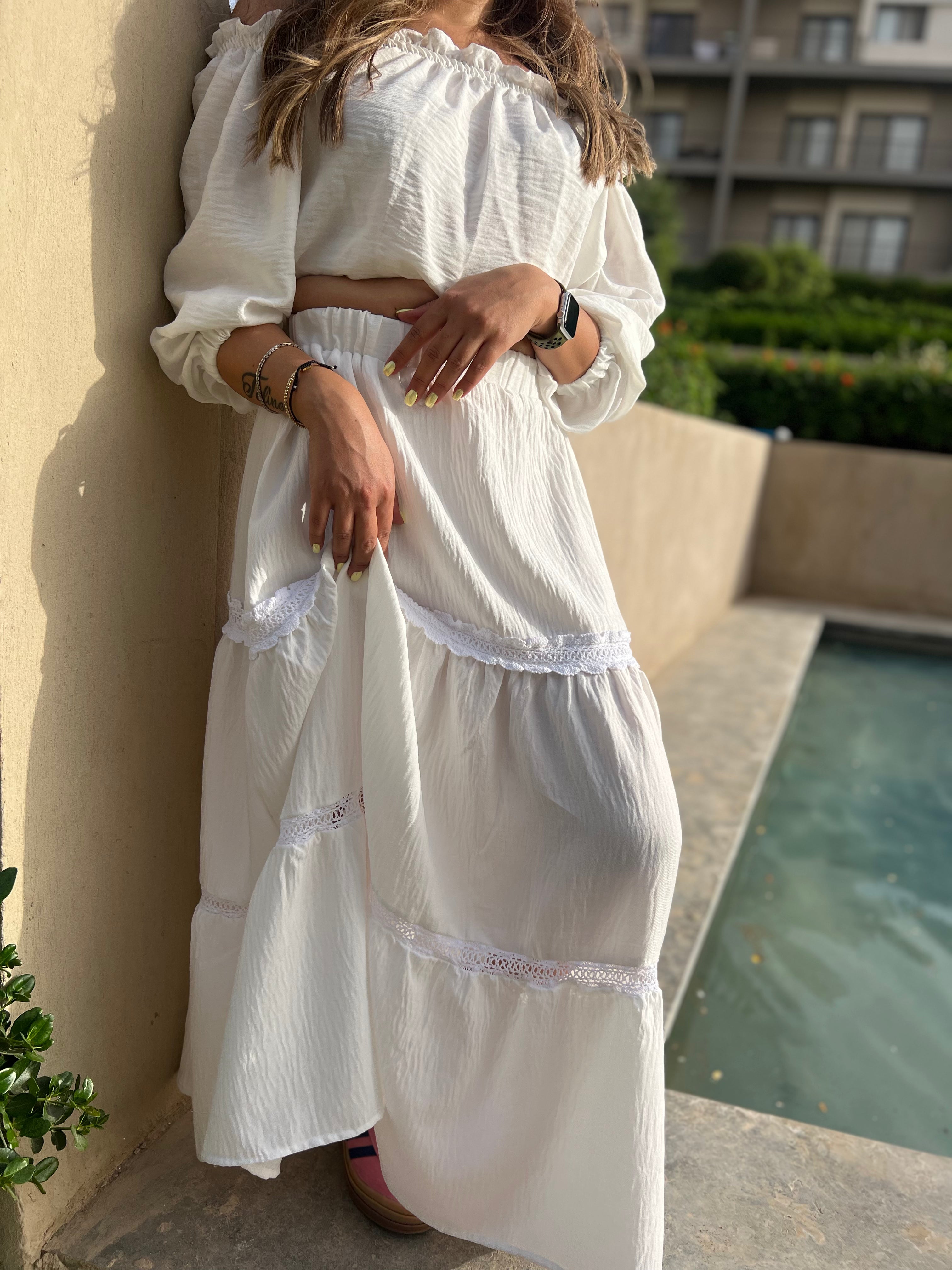 Linen Boho Skirt - White