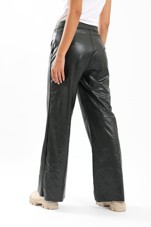 Wide Leg Leather Trousers - Clue Wear