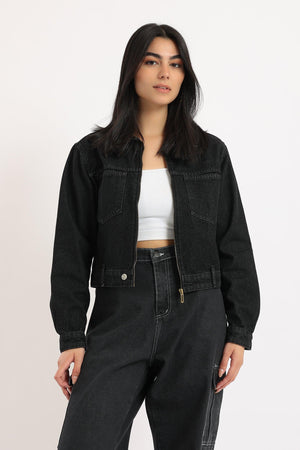 Zipper Closure Denim Jacket - Clue Wear