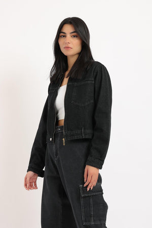 Zipper Closure Denim Jacket - Clue Wear