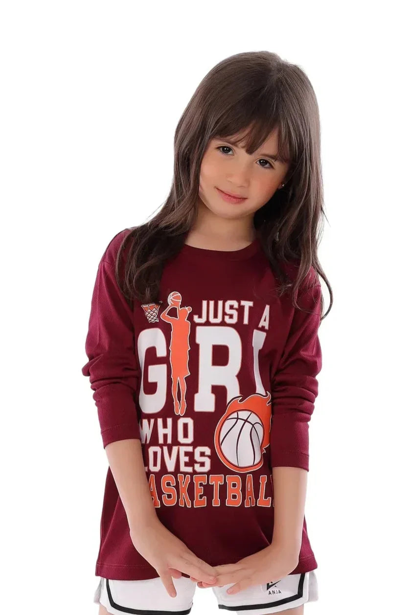 Basketball Graphic Long Sleeve T-Shirt - Burgundy