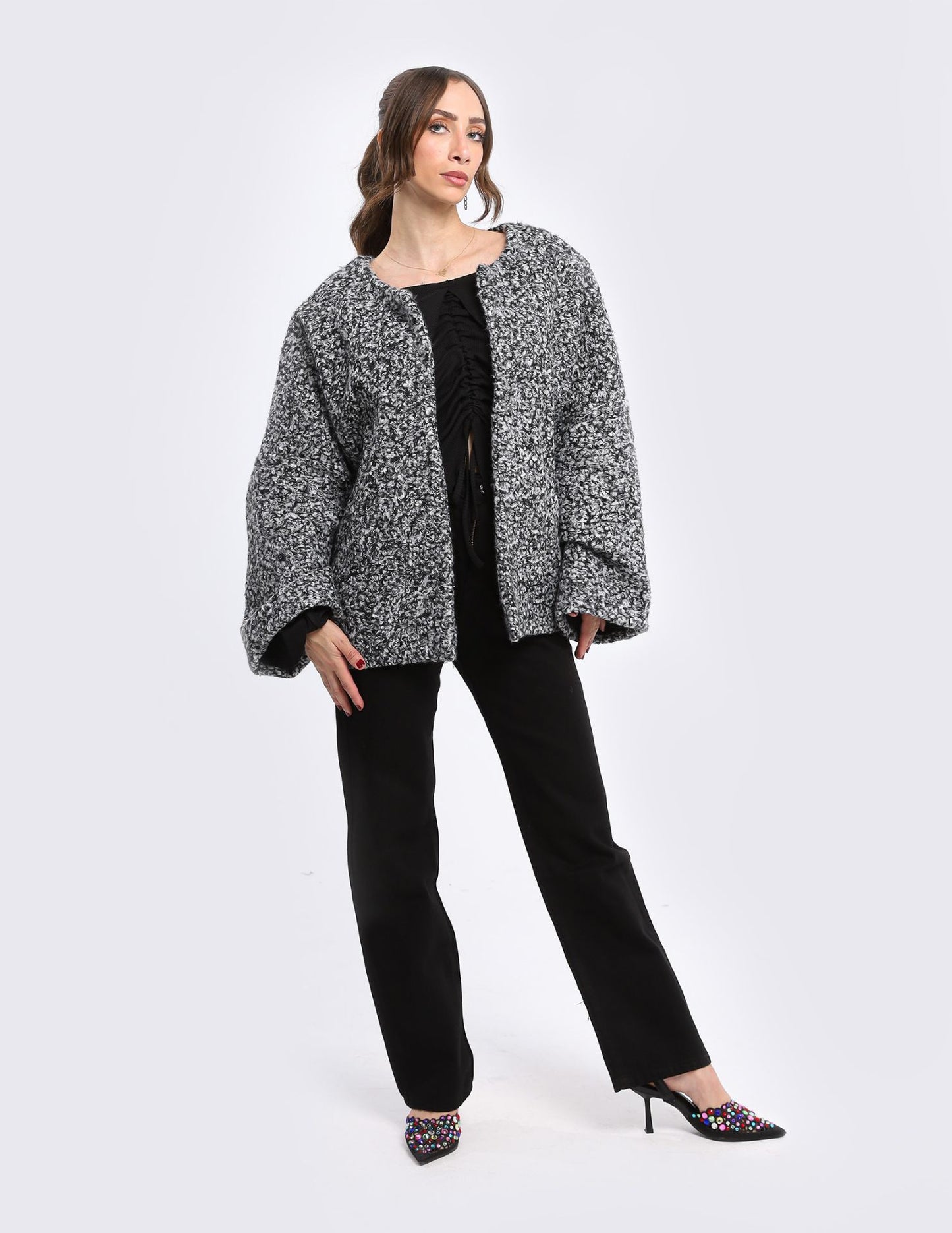 Collarless Woolen Jacket