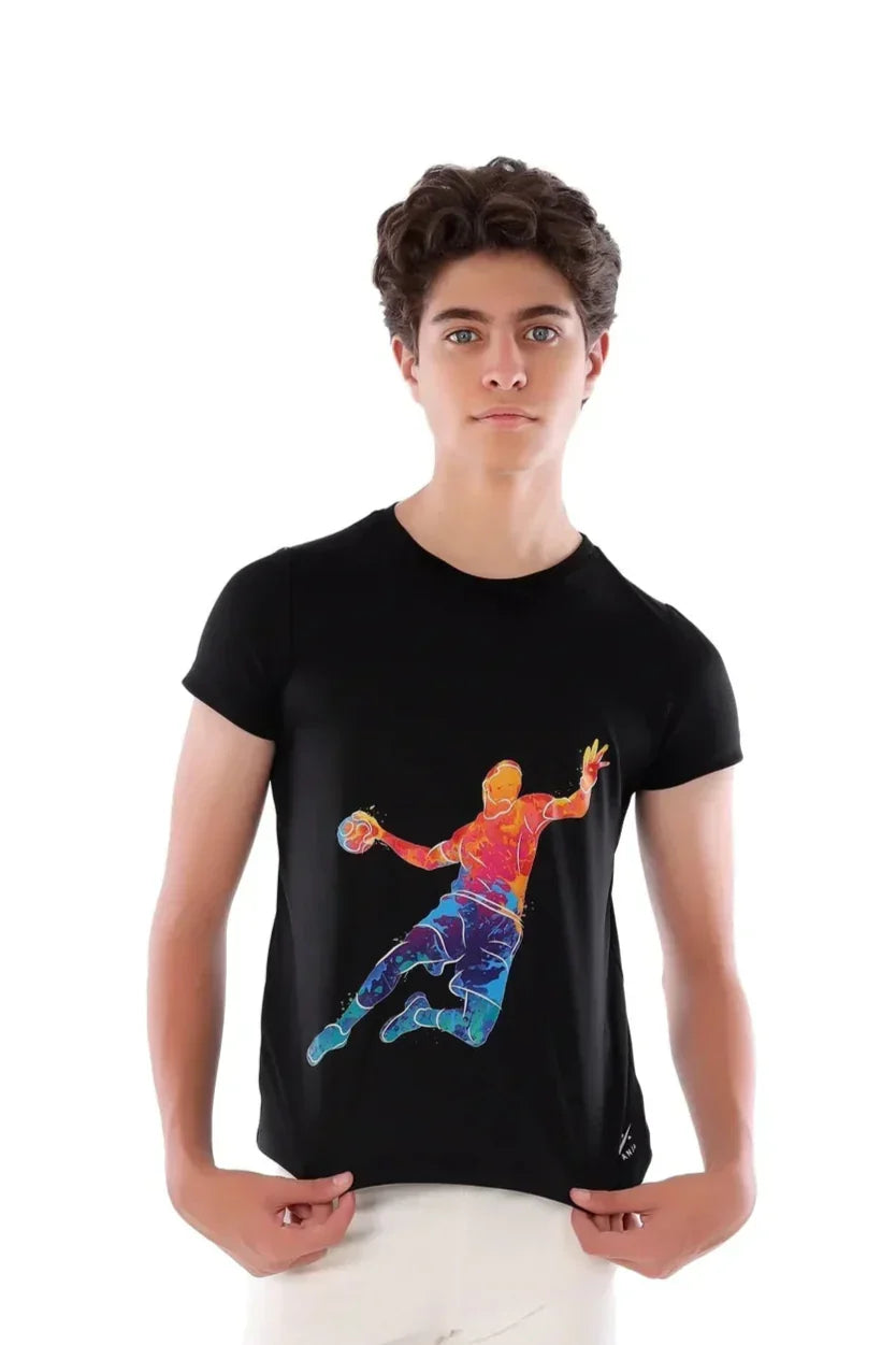 Handball Player Graphic T-Shirt - Black