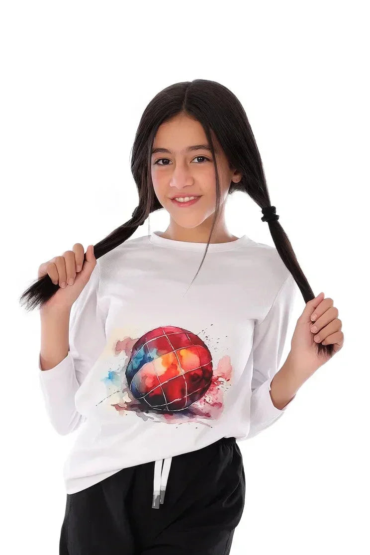 Splash Handball Graphic Long Sleeve T-Shirt - White