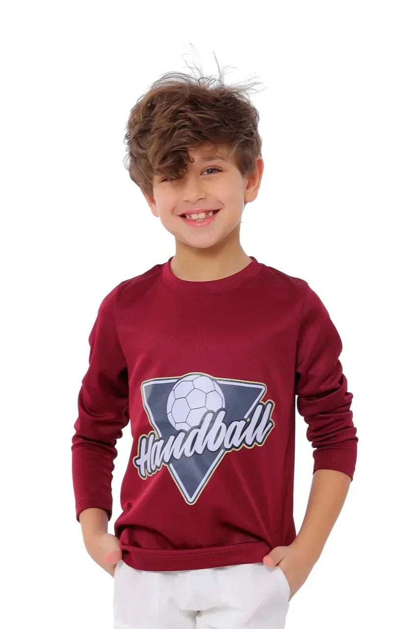 Handball Graphic Long Sleeve T-Shirt - Burgundy