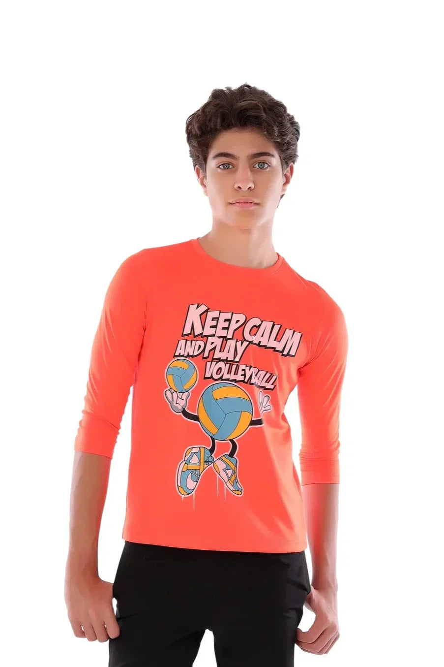 Volleyball Graphic Long Sleeve T-Shirt - Neon Orange