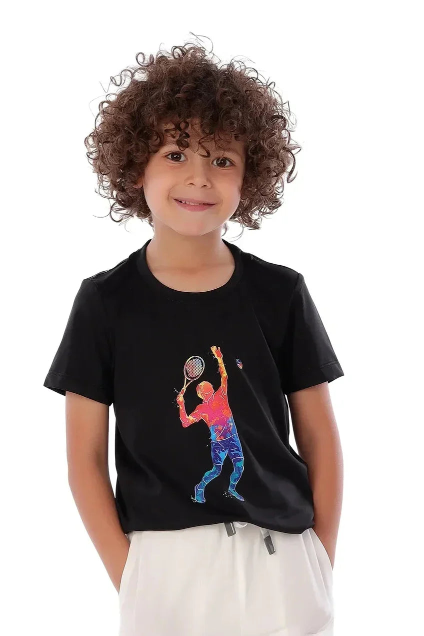 Tennis Player Graphic T-Shirt - Black