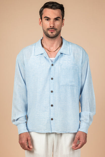 Sky Blue Boxy Fit Linen Shirt