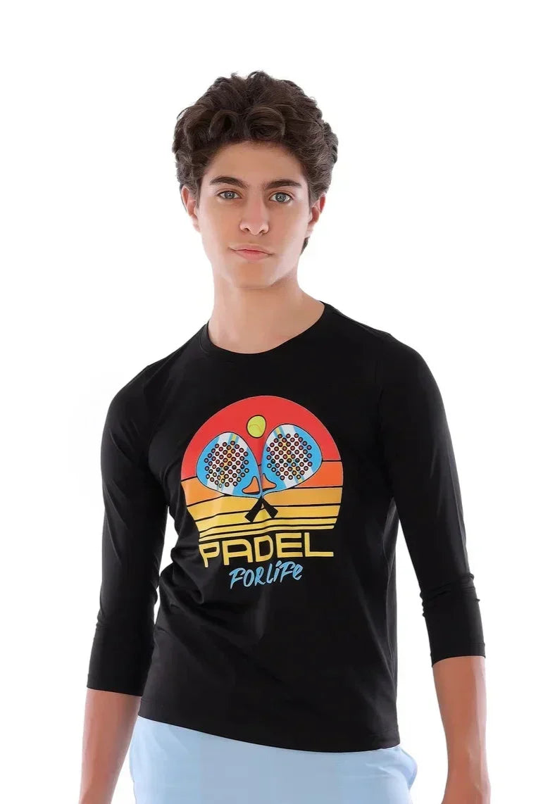 Retro Padel Long Sleeve T-Shirt - Black