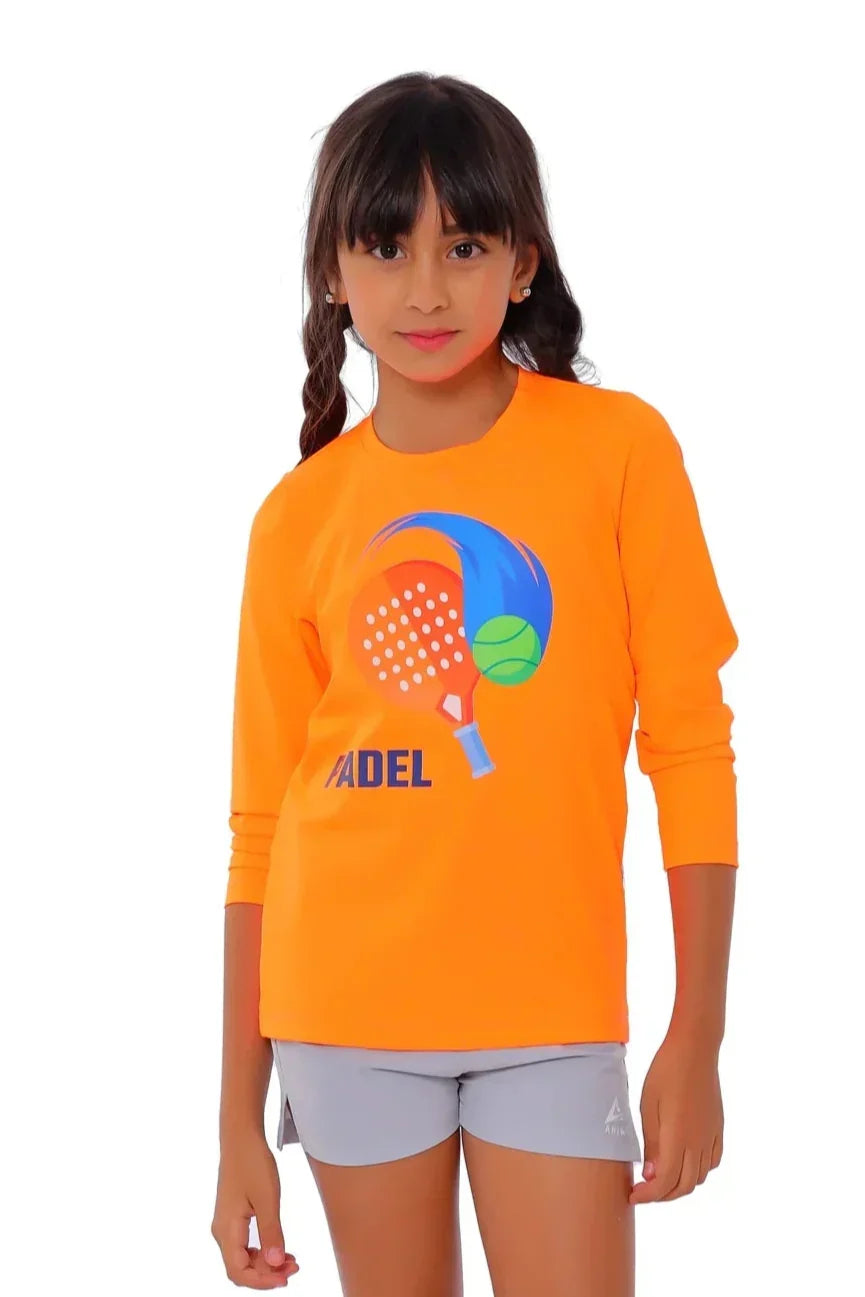 Padel Graphic Long Sleeve Sports T-Shirt - Orange