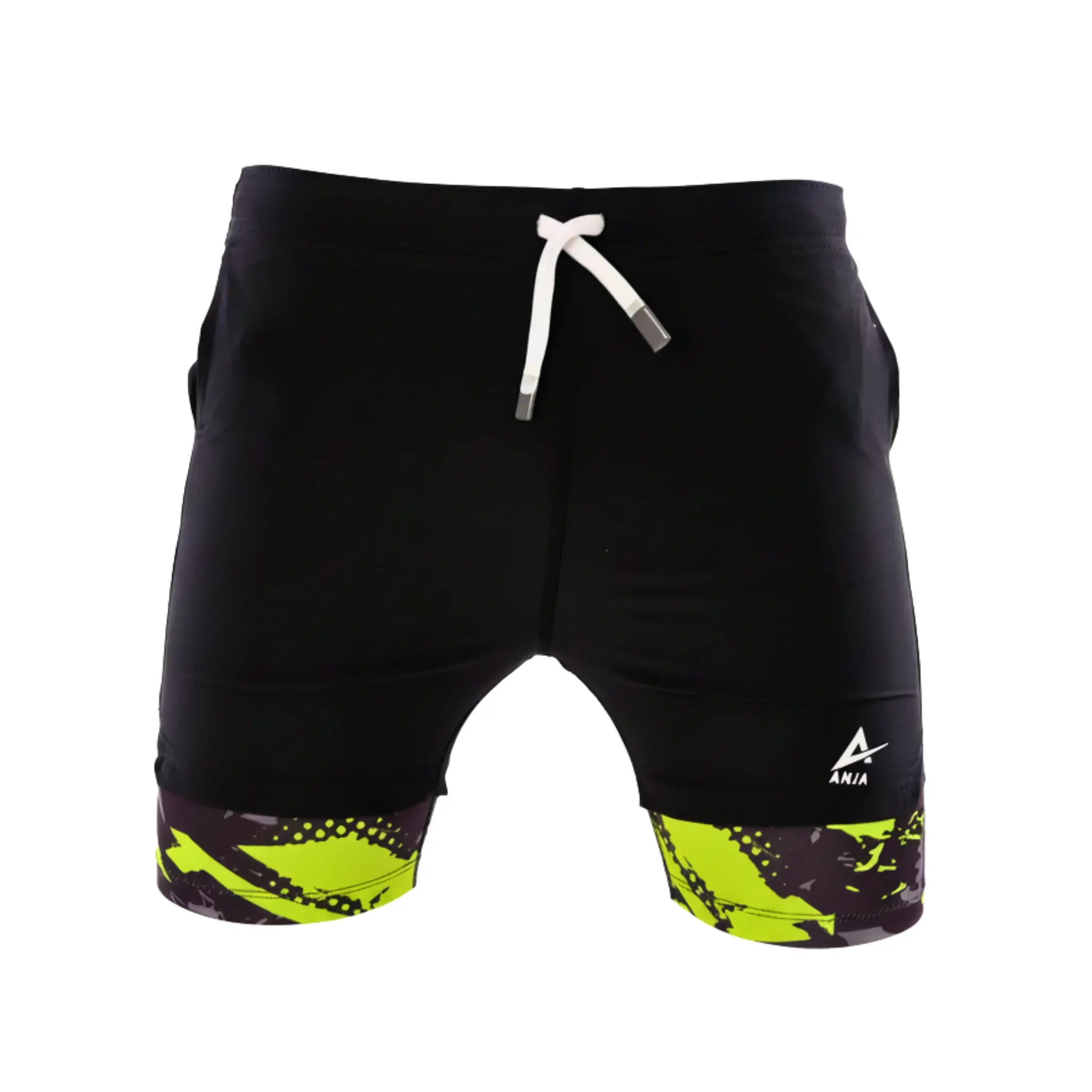 Double Layer Athletic Shorts - Black & Green
