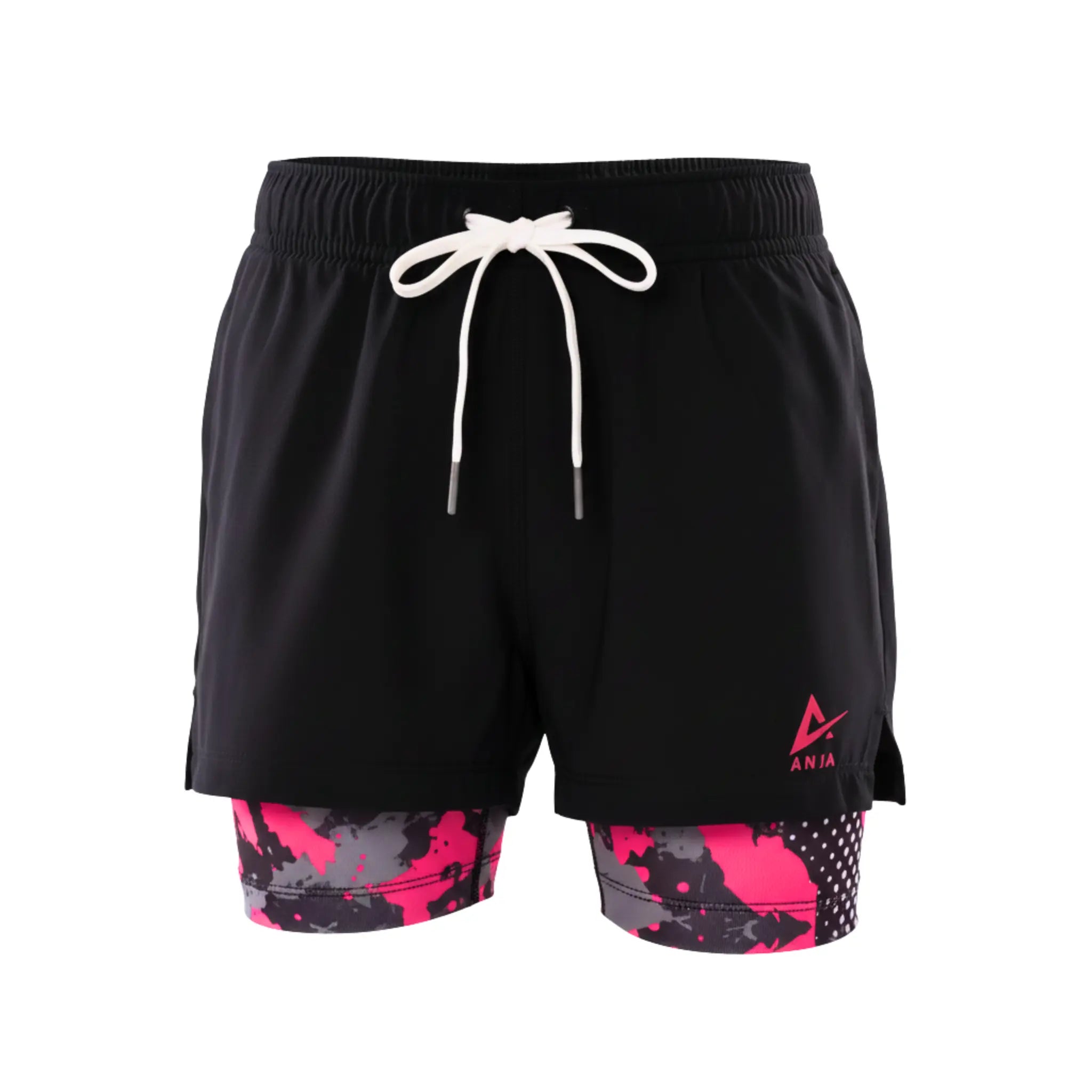 Double Layer Athletic Shorts - Black & Pink