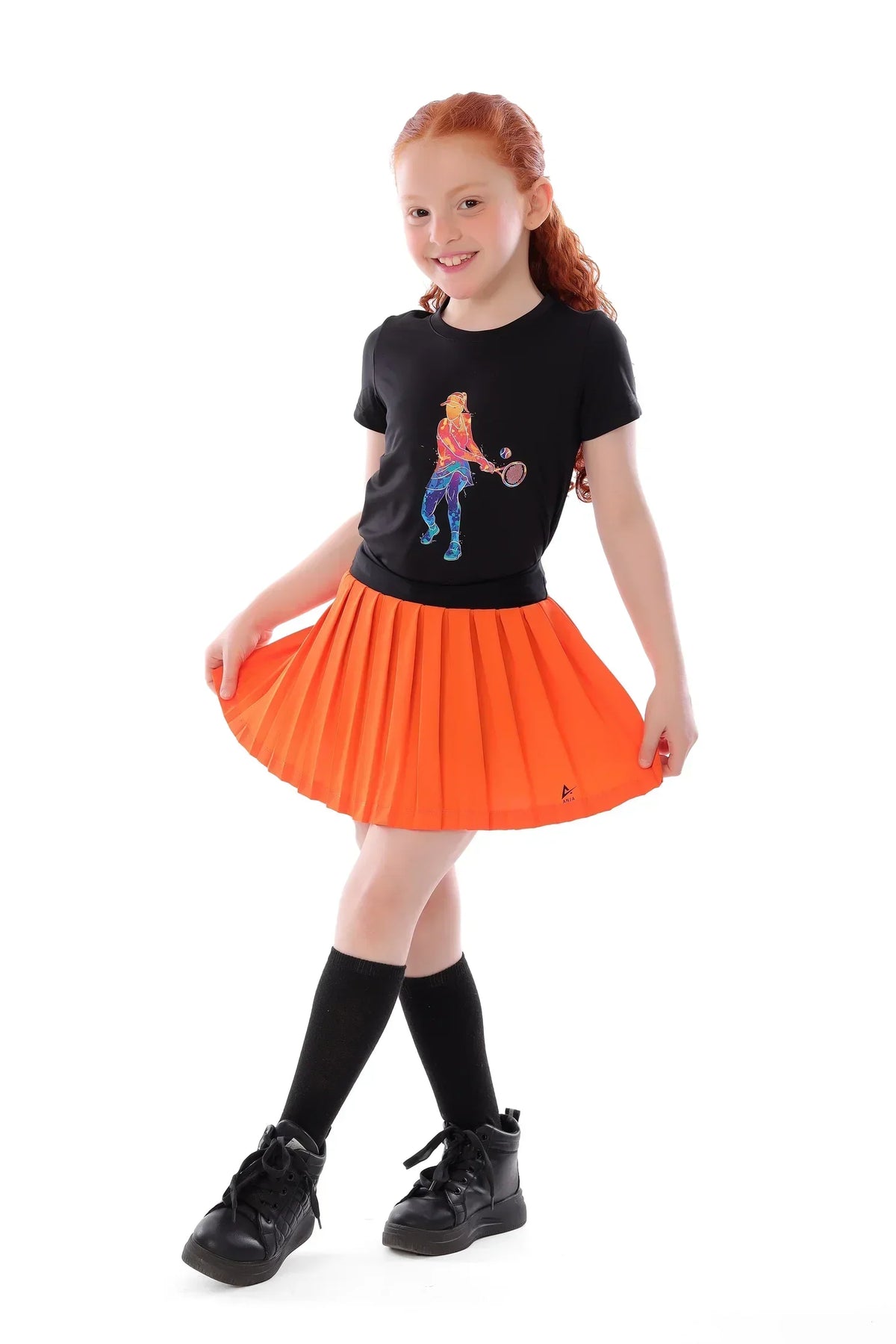 Pleated Performance Skirt with Shorts - Orange