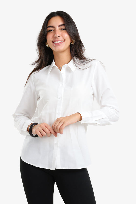 Cotton Blend Solid Basic Regular Shirt – White