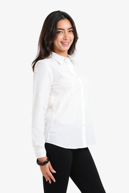 Cotton Blend Solid Basic Regular Shirt – White